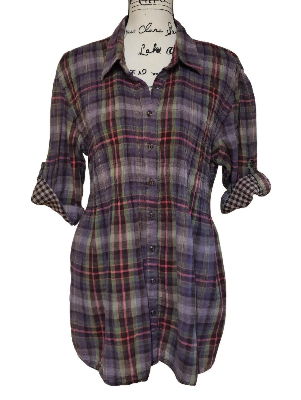 Maurices Purple, Green & Brown Plaid Button-up Shirt